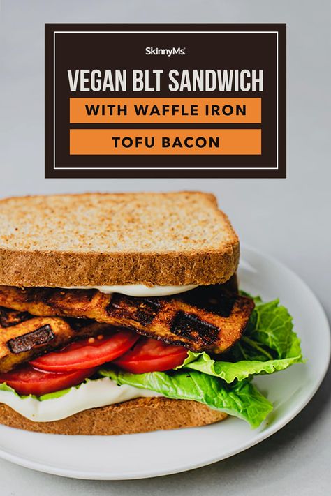 Vegan BLT Sandwich with Waffle Iron Tofu Bacon Tofu Waffle Iron, Waffle Iron Tofu, Tofu Waffles, Tofu Bacon, Vegan Blt, Vegan Blt Sandwich, Bland Diet Recipes, Food Sandwiches, Meatless Mains