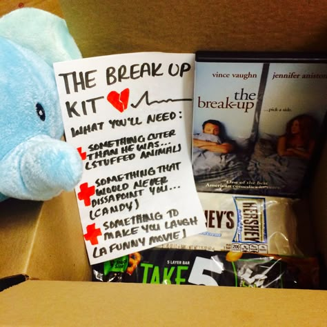 💔The Break Up Kit💔 Pinterest: @psilovvyou Breakup Gift Ideas, Break Up Kit, Break Up Gift Basket, Break Up Package Friends, Breakup Kit For Best Friend, Break Up Kit For Best Friend, Breakup Basket Friends Care Packages, Break Up Care Package Ideas Friends, Breakup Gifts For Friends Care Packages