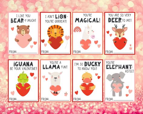 Animal Valentines INSTANT DOWNLOAD Kids Valentines Printable - Etsy Animal Pun Valentines, Animal Valentines Puns, Cute Valentines Puns, Valentines Sayings, Animal Valentine Cards, Animal Valentines, Valentines Cute, Valentines Puns, Valentines Printable