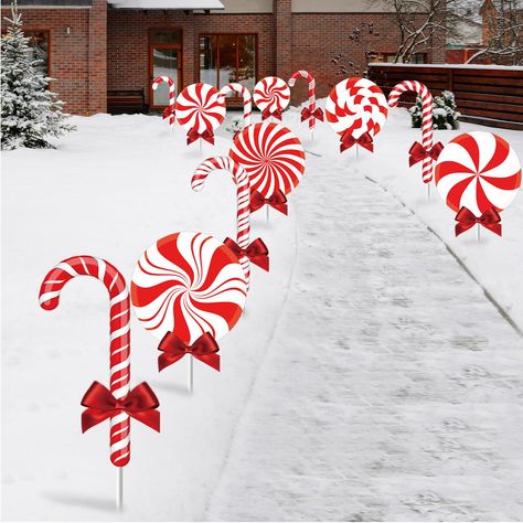 PRICES MAY VARY. Full Applications: with 12 pieces of Christmas outdoor decorations in 12 different styles, matching 24 pieces of plastic stakes and there are 12 burgundy chiffon bows, enough quantity to meet your Christmas decorating needs, and you also can share them with your neighbors Suitable Size: these candy yard signs with stakes have peppermint and candy cane patterns, the stakes are about 11 inch long, so you can easily install them together to decorate your lawn, yard, Christmas tree Candy Cane Picket Fence, Candy Cane Outdoor Decor, Candy Cane Christmas Outdoor Decorations, Christmas Dance Decor, Red And White Christmas Outdoor Decor, Christmas Candy Outdoor Decorations, Candy Cane Yard Decorations, Christmas Yard Decorations Outdoor Ideas, Candy Cane Outdoor Decorations