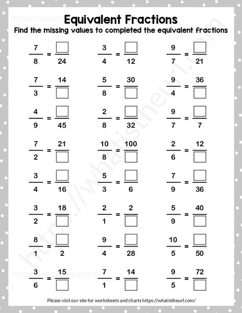 These worksheets are perfect for students who want to practice equivalent fractions. The questions are arranged in random order, so the student can progress through the different levels of difficulty. Fractions Worksheets Grade 6, Fractions Worksheets Grade 4, Equivalent Fractions Worksheet, Equivalent Fractions Activities, Grade 5 Math Worksheets, Finding Equivalent Fractions, Math Fractions Worksheets, 4th Grade Fractions, Fraction Practice