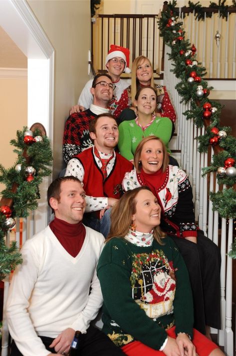 6 Vintage Family Christmas Photo Ideas..... Better yet this for my brothers/ sisters and our spouses Thanksgiving Outfit Dresses, Tacky Christmas Party, Funny Christmas Photos, Dresses 15, Tacky Sweater, Tacky Christmas Sweater, Awkward Family Photos, Ugly Xmas Sweater, Family Christmas Pictures