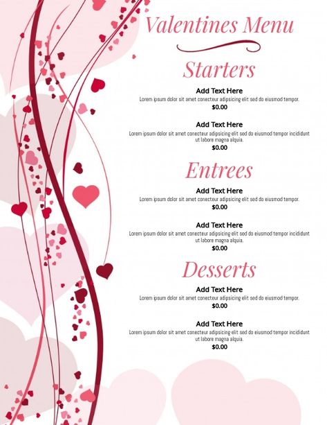 Valentine’s Day Menu Design, Valentines Restaurant, Valentines Day Templates, Menu St Valentin, Free Printable Menu Template, Valentine's Day Menu Ideas, Menu Signs, February Colors, Menu Pdf