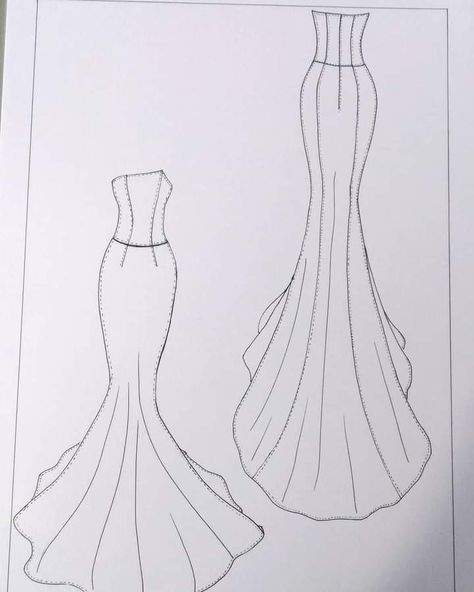 Evening Dress Technical Drawing, Dress Drawing Template, Wedding Dress Technical Drawing, Gown Flat Sketch, Flat Drawing Fashion, Dress Flat Drawing, Dress Flat Sketch, Dress Technical Drawing, Short Flare Gown