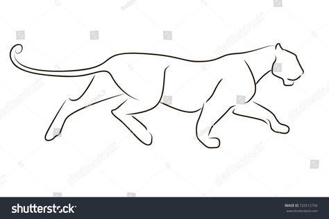 Leopard Line Drawing, Lioness Outline, Leopard Line Art, Puma Tattoo, Pumas Animal, Cougar Art, Cheetah Tattoo, Leopard Drawing, Running Tattoo