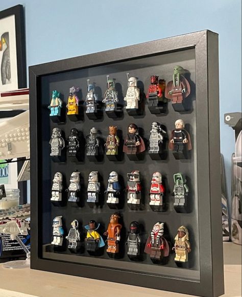 Lego Room Decor, Lego Minifigure Display, Star Wars Room, Lego Display, Custom Shadow Box, Lego Room, Black Brick, Box Display, Lego Figures