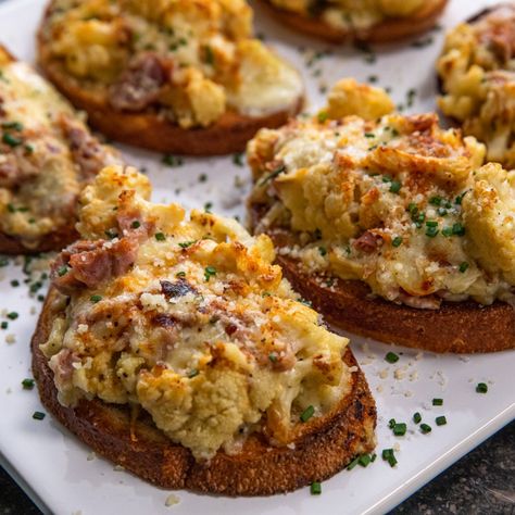 Ina Garden Cauliflower Toast, Cauliflower Toast Recipe, Cauliflower Toast, Cauliflowers, How To Make Cauliflower, Ina Garten Recipes, Cheesy Cauliflower, Food Network Canada, Barefoot Contessa