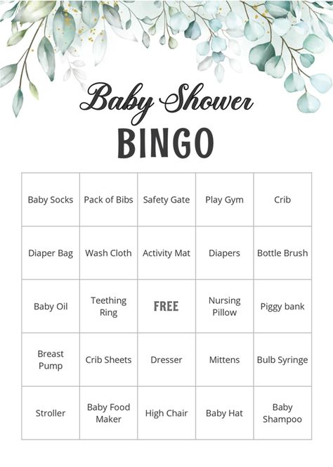 Eucalyptus Baby Shower Bingo | 60 Prefilled Cards Printable Baby Shower Bingo Game, Baby Bingo Free Printable, Baby Shower Bingo Free Printable, Baby Shower Games Ideas, Bingo Baby Shower Game, Baby Shower Gift Bingo, Bridal Shower Games Prizes, Wild Baby Shower, Cupcake Toppers Free