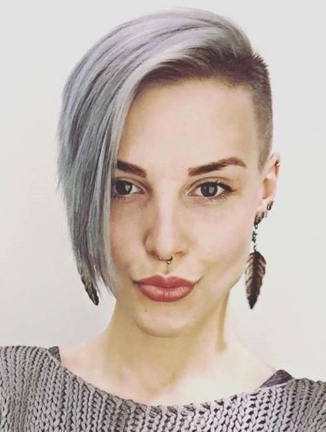 Half Shaved Head Hairstyle, Undercut Sidecut, Woman Haircut, Half Shaved Head, Hairstyles Undercut, Grey Hairstyles, Undercut Hairstyles Women, Half Shaved Hair, Half Shaved