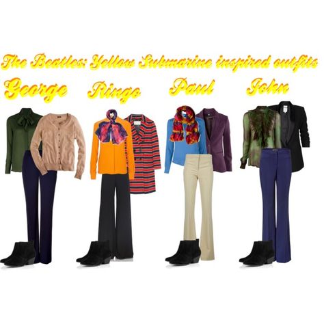 "The Beatles: Yellow Submarine" Inspired Outfits by purplepinkorange10 on Polyvore featuring J.Crew, Plein Sud, STELLA McCARTNEY, Givenchy, Acne Studios, Robert Rodriguez, H&M, Versace, Enza Costa and HUGO Beatles Costume Women, The Beatles Aesthetic Outfits, Beatles Costume Ideas, Outfits Inspired By The Beatles, Yellow Submarine Costume, The Beatles Inspired Outfits, Yellow Submarine Aesthetic, The Beatles Outfit Ideas, Beatles Inspired Outfits