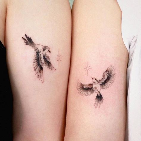 Unbelievable Cute And Meaningful Best Friend Tattoos   FAQ ★ Best Friends Tattoos with Birds Tattoos With Birds, Meaningful Best Friend Tattoos, Best Friend Symbol Tattoo, Best Friends Tattoos, Friend Tattoo Ideas, Friendship Symbol Tattoos, Friends Tattoos, Cute Best Friend Tattoos, Small Best Friend Tattoos