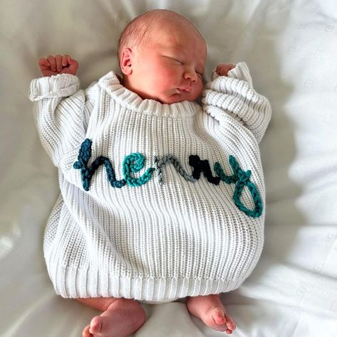 welcome earth side sweet sweet baby Henry 🥹 I loved making this sweater for you 💙🩵🌎 wearing a frost 0-3 month 💗💗 | Instagram Sweater Milestone Pictures, Baby Name Announcement, Monthly Baby Pictures, Newborn Announcement, Baby Boy Sweater, Monthly Baby Photos, Monthly Baby, Cool Kid