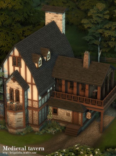 Medieval tavern | helgatisha en Patreon Taverna Medieval, Medieval Tavern, Sims Medieval, Sims 4 House Plans, Sims 4 House Design, Casas The Sims 4, Sims Building, Sims House Plans, Medieval Houses