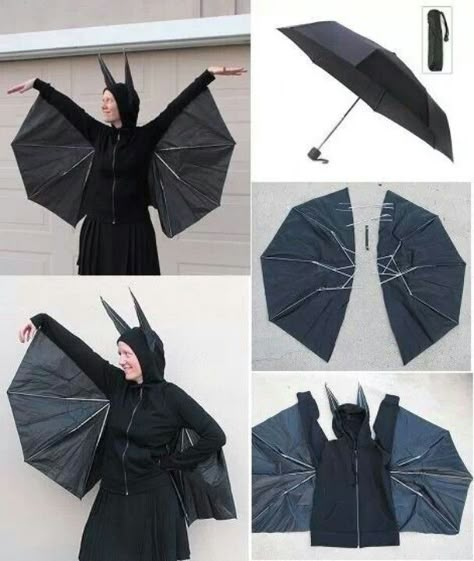 Diy Bat Costume, Halloween Diy Costume, Work Appropriate Halloween Costumes, Evil Mad Scientist, Illusion Costumes, Mother Nature Costume, Bat Halloween Costume, Costume Carnaval, Cute Umbrellas