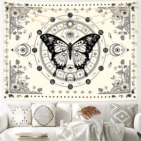 PRICES MAY VARY. 🎈【Material】: This boho butterfly tapestry is made of high-quality polyester fabric, soft, bouncy, durable, skin-friendly, lightweight and easy to hang. 🎈【Decorative】: This boho butterfly tapestry uses high-definition printing technology. The butterfly is surrounded by 12 constellations of the moon, with beautiful details. whether the wall tapestry is used as a bedroom tapestry or a living room tapestry. Your guests will praise your choice. 🎈【High Quality】: The boho butterfly Tapestry Bedroom Hippie, Butterfly Tapestry, Skin Packaging, Moon Butterfly, Tapestry Vintage, Living Room Dorm, Tapestry Bedroom, Pink Plant, Cat Bed Furniture