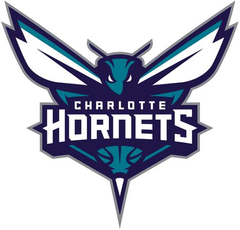 Charlotte Hornets Primary Logo (2015) - A teal and dark purple hornet with stinger around team name. A basketball pattern seen above the stinger Charlotte Hornets Logo, Basketball Wall Decals, Sports Mascot, Super Bowl Winners, Nba Basketball Game, Mascot Logos, Basketball Wall, Lamelo Ball, Charlotte Hornets