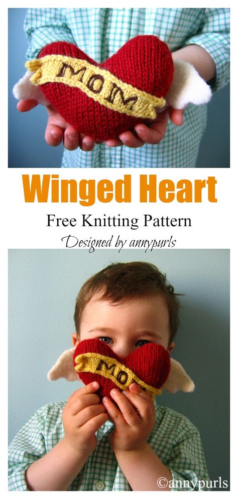 Winged Heart Pillow Softie Free Knitting Pattern Knit Decor, You Just Realized, Spring Market, Winged Heart, Valentines Patterns, Knitted Heart, Crochet Shop, Heart Pillow, Crochet Fashion Patterns