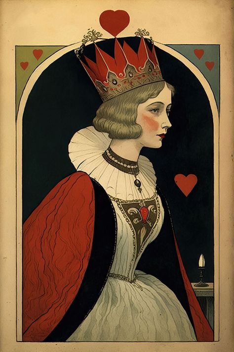 Queen Of Hearts Card, Hearts Vintage, Alice In Wonderland Aesthetic, Hearts Playing Cards, Lizzie Hearts, Playing Cards Art, The Graphics Fairy, Heart Illustration, Queen Art