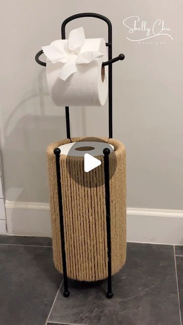 Michelle McRae on Instagram: "Details HERE👇🏼

Here’s an easy DIY to elevate your bathroom decor. After priming and painting (think 5 minute paint job with spray paint) my cheap old toilet paper holder, I wrapped it with rope until it created a little jute basket for the toilet paper to sit in. I’m obsessed!

Comment “toilet paper holder” for steps, supplies and links (earns commissions)!" Old Toilet, Ikea Hack Ideas, Diy Toilet, Jute Basket, Diy Ikea, Ikea Home, Upcycle Projects, Toilet Roll Holder, Ikea Diy