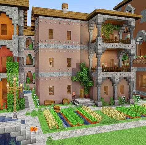 Minecraft Port Town, Minecraft Town Square, Minecraft Castle Blueprints, Minecraft Small House, Minecraft Building Blueprints, Minecraft Houses Survival, Bangunan Minecraft, Minecraft House Plans, Minecraft Farm