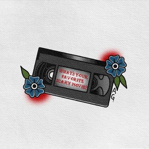 Vhs Tattoo Traditional, Video Tape Tattoo, Vhs Tattoo Ideas, Traditional Tattoo Camera, Vhs Tape Tattoo, Ent Tattoo, Vhs Tattoo, Velvet Buzzsaw, Old School Tattoo Sleeve