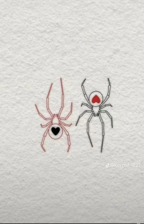 Tattoo Design Drawings Matching, Easy Couple Tattoos, Small Pair Tattoos, Cute Couple Tattoos Unique Meaningful, Matching Bff Tattoos Creative, Spider Matching Tattoos, Star Couple Tattoo, Matching Spider Man Tattoo, Same But Different Tattoo Matching