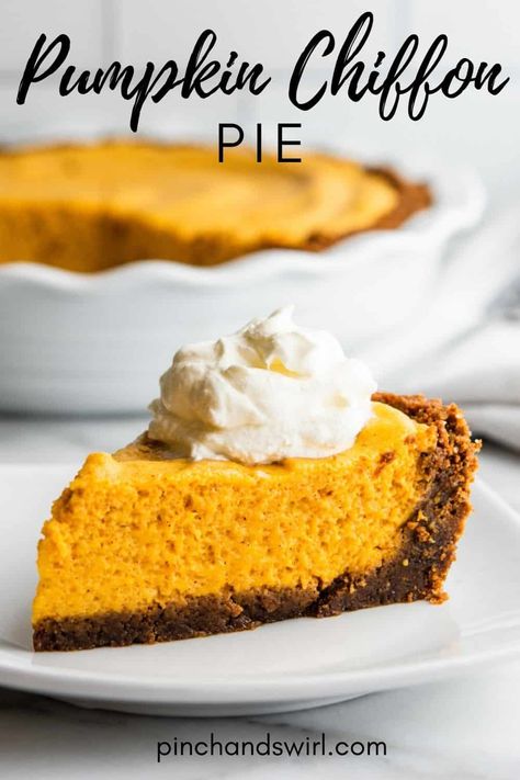 Pumpkin Chiffon Pie Pumpkin Chiffon, Pumpkin Chiffon Pie, Lemon Chiffon Pie, Chiffon Pie, No Bake Recipe, Biscuits Graham, Gingersnap Crust, Baked Pie Crust, Holiday Pies