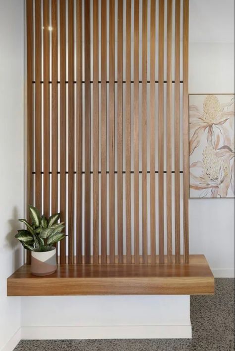 Entryway Divider, Panel Partition, Timber Slats, Diy Room Divider, Wood Slat Wall, Small Deck Decorating Ideas, Dekor Diy, Living Room Partition, Living Room Partition Design