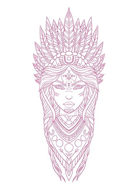 Indian Princess Tattoo, Native Tattoo Design, Native American Tattoo Drawings, Native Indian Tattoos, Indian Girl Tattoos, India Tattoo, Native American Tattoo Designs, Indian Tattoo Design, Tato Suku