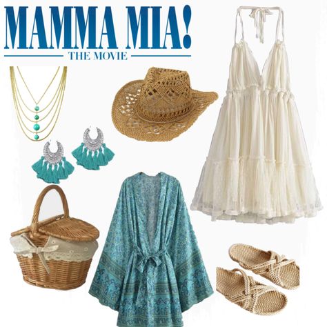 mammamia mammamiaherewegoagain mammamiaaesthetic mammamiaoutfit whatidwearinmovie whatidwearin Momma Mia Inspired Outfits, Mamma Mia Wardrobe, Momma Mia Halloween Costumes, Mamma Mia Outfit Inspiration, Sofie Mamma Mia Outfits, Ma Ma Mia Outfits, Mama Mia Inspired Dresses, Mamma Mia Inspired Dresses, Mamma Mia Accessories