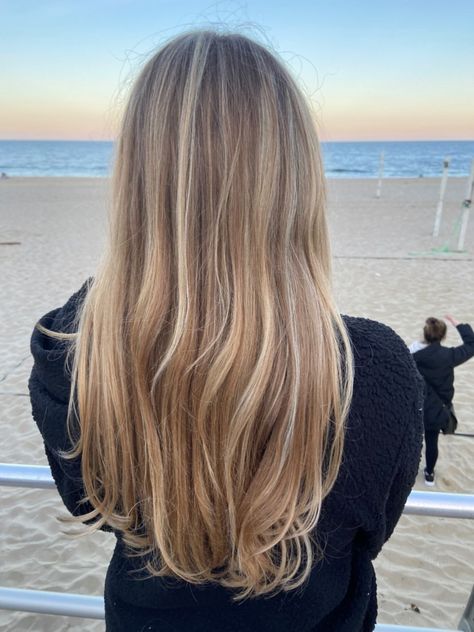 Straight Blonde Hair Balayage, Summer Hair Dirty Blonde, Grown Out Lived In Blonde, Natural Highlights On Light Brown Hair, Full Highlights On Light Brown Hair, Dark Blonde Summer Hair, Embreighcourtlyn Hair, Toasted Coconut Blonde Hair, Honey Blonde With Lowlights