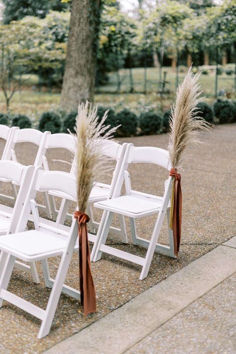 Outdoor Wedding Ideas Isle, Outside Fall Wedding Ceremony Aisle Decorations, Wedding Ceremony Ideas Boho, Outdoor Fall Ceremony Decorations, Outdoor Wedding Boho Decor, Pampas Down The Aisle, Outdoor Ceremony Decorations Fall, Fall Pampas Grass Wedding, Rustic Boho Wedding Aisle Decor