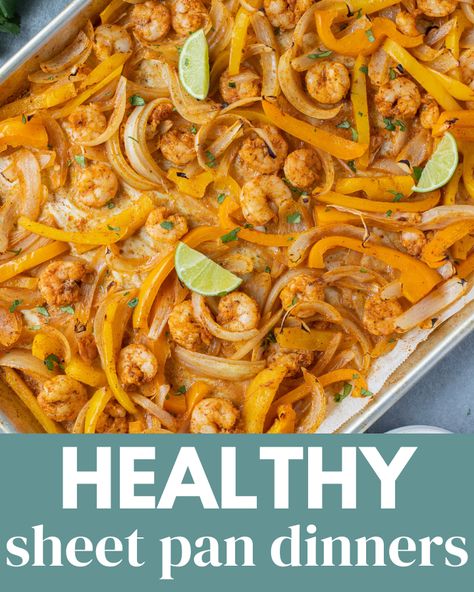 40 Best Healthy Sheet Pan Dinners | The Clean Eating Couple Df Dinner Recipes, Calorie Sheet, Df Dinner, Healthy Sheet Pan Dinners, Balsamic Chicken Pasta, Clean Eating Couple, Veggie Fajitas, Healthy Sheet Pan, Sheet Pan Meals Chicken