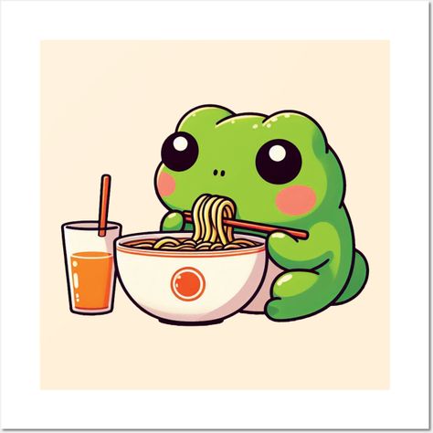 Leap into Delight with Our Cute Frog Eating Ramen Design! This adorable piece brings together the charm of a frog and the comfort of ramen, creating a whimsical scene that's sure to make you smile. A delightful fusion of nature, noodles, and cuteness!#CuteFrog#RamenArt#AdorableDesign#WhimsicalFrog#FoodieFrog#NoodleDelight#CharmingAnimals#FrogArt#KawaiiDesign#DelightfulNoodles -- Choose from our vast selection of art prints and posters to match with your desired size to make the perfect print or Cute Frog Design, Cute Things To Have, Cute Cartoon Art Styles, Cute Frogs Art, Frog Comic, Cute Frog Art, Frog Eating, Ramen Design, Ramen Art