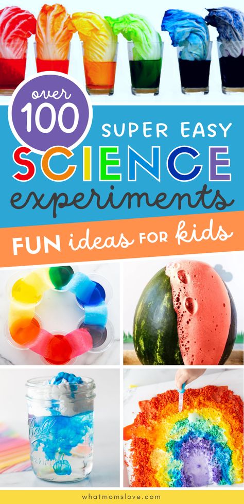 Easy Science Experiments for Kids | Use household materials and ingredients for these fun science projects that cover experiments with chemistry, candy, water, weather, life science, physics and states of matter. The best list! Easy Diy Science Experiments For Kids, Chemistry Activities For Kids, Science Ideas For Preschool, Sunday School Science Experiments, Fun Easy Science Experiments For Kids, Bible Science Experiments For Kids, Pre K Science Experiments, Space Science Experiments For Kids, Food Science For Kids