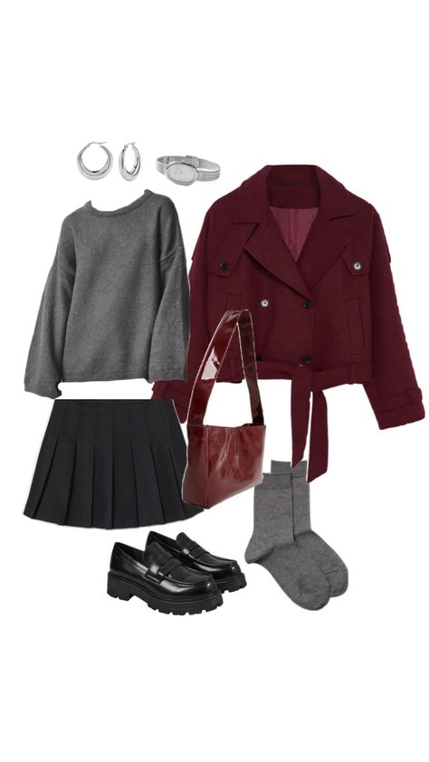 #grey #maroon #ootd Maroon Outfit, Cool Fits, Outfit Idea, Ootd, Grey, Outfit Inspo