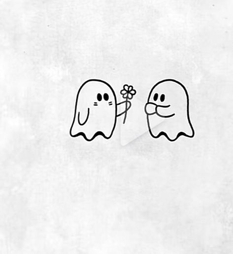 Cute Soul Drawing, Cute Ghost Doodle Art, Ghost Love Drawing, Ghost Lovers Drawing, Cute Drawings For Wall Decor, Ghost Drawing Cute Easy, Cute Boyfriend Doodles, Cute Sketch Doodles, Ghosts Holding Hands Tattoo