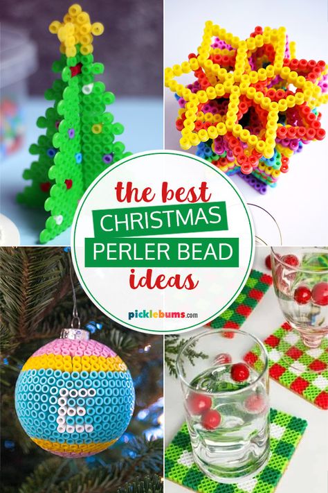 These 20 great Christmas Perler bead ideas will keep the kids (and adults) happily crafting all holiday season! Christmas Tree Perler Bead Patterns, Christmas Fuse Bead Patterns, Perler Bead Crafts For Adults, Perler Gift Ideas, Peeler Bead Ideas 3d, Perler Bead Gift Ideas, Perler Bead Christmas Patterns, Perler Bead Patterns Christmas, Perler Bead Christmas Ornaments