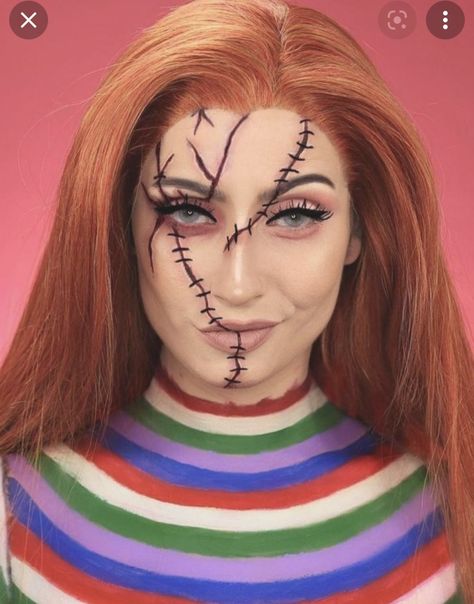 Chucky Cosplay, Chucky Makeup, Maquillage Halloween Simple, Teknik Makeup, Makeup Zombie, Halloween Makeup Clown, Chucky Halloween, Halloweenský Makeup, Halloween Make-up Looks