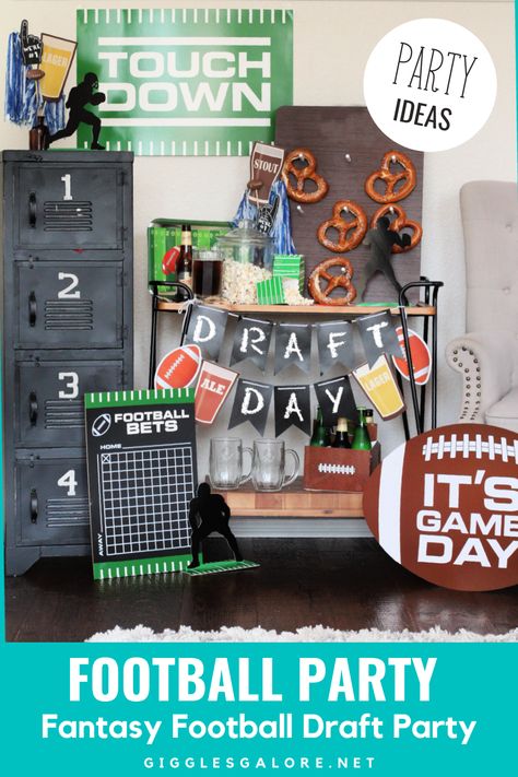 Fantasy Football Draft Party Decorations, Draft Day Party, Fantasy Draft Party Ideas, Fantasy Draft Party, Fantasy Football Party, Football Draft Party, Sport Themed Crafts, Fantasy Football Draft Party, Football Tailgate Party