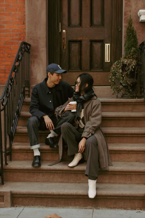 Couples Session in the West Village, NYC | Ahna Maria Photography | Intentional documentary wedding & lifestyle photographer | downtown city couples engagement, couples engagement photos, nyc couples photos, nyc engagement photos, candid wedding photos, candid engagement photos, natural engagement photos, natural photos, fall engagement photos, fall in nyc, engagement session outfits, engagement session outfits for men, engagement session outfits for women West Village Nyc Engagement Photos, Engagement Shoot Outfit Casual, Chinatown Engagement Photos, Cafe Engagement Shoot, Downtown Christmas Photo Shoot, West Village Engagement Photos, Couple Casual Photoshoot, New York City Engagement Photos, Coffee Shop Engagement Photos