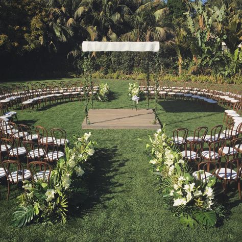 We brought a little Santa Barbara down last nights wedding aisle - lush combination of green goddess callas, amaryllis , monstera, palm and passion lined the path to this intimate wedding with @orenco.co congrats to G and G! Nontraditional Wedding Ceremony, Round Seating, Seating Arrangement Wedding, Wedding Ceremony Setup, Wedding Walk, Fall Backyard, Wedding Ceremony Seating, Backyard Wedding Ceremony, Yard Wedding