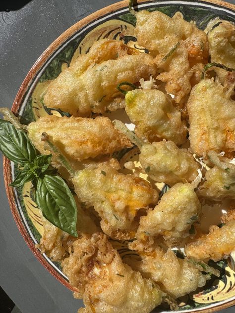 Fried Zucchini Blossoms - Frannie Loves Food Fried Zucchini Flowers, Veal Stew, Bean And Vegetable Soup, Prosciutto Asparagus, Spinach Stuffed Shells, Pork Ragu, Cream Sauce Pasta, Beans And Sausage, Fried Zucchini