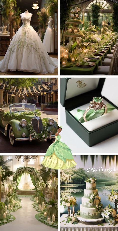 Princess And The Frog Wedding Dress Ball Gowns, Princess In The Frog Wedding Theme, Princess And The Frog 21st Birthday, Princess The Frog Wedding, The Princess And The Frog Wedding Theme, Tiana And Naveen Wedding, Princess And Frog Prom, Sweet 16 Disney Princess Theme, Princess And The Frog Inspired Wedding