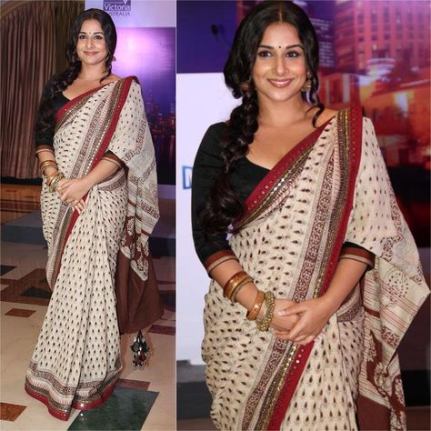 Vidya Balan looks stunning in printed cream sari with a maroon border and opted for several ethnic kadaas. Her blouse looks simple with three-fourth length sleeves and a wide, low neckline which completed her look. To get this look browse through our saree collection at www.morpeech.com/pages/collection/saree ‪#‎Morpeech‬ ‪#‎FashionSense‬ ‪#‎VidyaBalan‬ ‪#‎Sarees‬ ‪#‎EthinicWear‬ ‪#‎Style‬ Credits- http://www.glamcheck.com Three Fourth Sleeve Blouse Designs, Sleeve Blouse Designs, Cream Sari, Vidya Balan, Low Neckline, Saree Collection, Ethnic Fashion, Cotton Saree, Saree Blouse