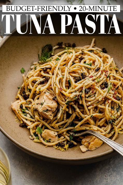 Tuna And Olive Pasta, Pasta With Tuna And Olives, Tuna Steak Pasta, Italian Tuna Recipes, Tuna Caper Pasta, Tuna Olive Pasta, Canned Tuna In Oil Recipes, Tuna Zucchini Pasta, Spaghetti And Tuna Recipes