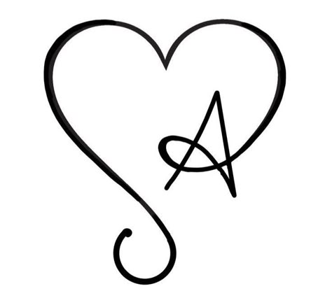 Letter A Tattoo With Heart, A With A Heart, A Tattoo Letter Initial With Heart, D Tattoo Initial Heart, Letter A With Heart, Heart With Initals Tattoo, Heart With Initial Tattoo, Heart Initial Tattoo Letters, J Tattoo