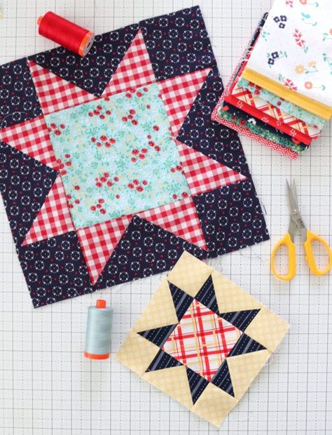 Sawtooth Star Quilt Block Pattern in Multiple Sizes | Polka Dot Chair Sawtooth Star Quilt Block, Star Quilt Tutorial, Sawtooth Star Quilt, Diary Of A Quilter, Sawtooth Star, Baby Quilt Tutorials, Log Cabin Quilt Blocks, Star Tutorial, Quilt Block Patterns Free