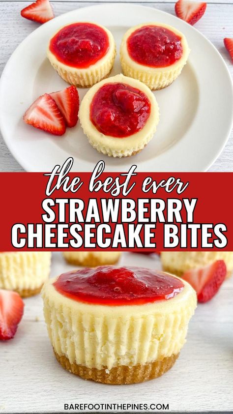 Red Velvet Cheesecake Bites, Strawberry Cheesecake Cups, Cheesecake Cups Recipe, Mini Strawberry Cheesecake, Mini Cheesecakes Easy, Easy Strawberry Cheesecake, Mini Cheesecake Bites, Individual Cheesecakes, Strawberry Cheesecake Bites