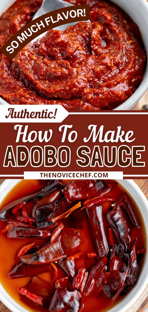 Homemade Adobo Sauce is a versatile staple in Mexican and Tex-Mex cooking, thanks to its earthy, mildly sweet flavor. With real dried chilis and a few pantry staples, you can whip up your own in no time! Chipotle Peppers In Adobe Sauce Recipes, Steak In Adobo Sauce, Chipotle Adobo Sauce Recipes, Chilis In Adobo Sauce Recipes, Mexican Adobo Sauce, Recipes Using Dried Chili Peppers, Homemade Adobo Sauce, Chipotles In Adobo Recipes, Chipotle In Adobo Sauce Recipes